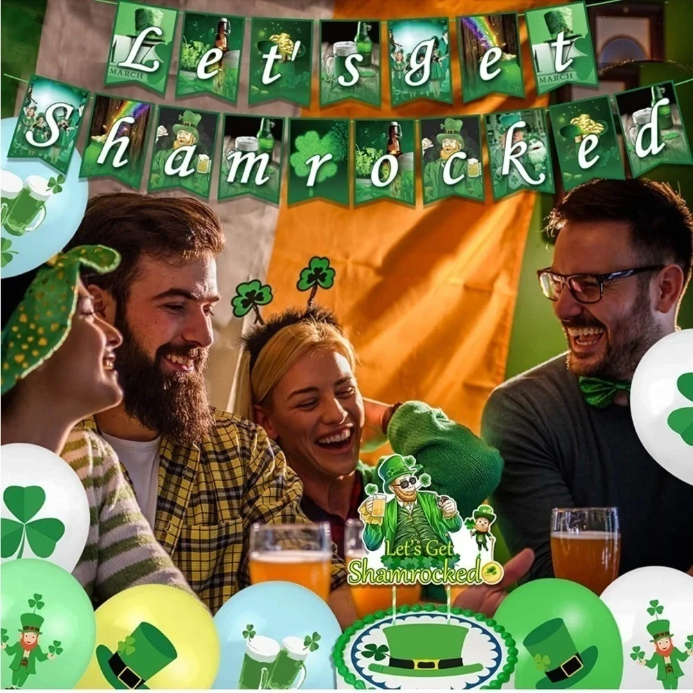 St Patricks Day Decorations Kit Includes Banner, Cake Topper and 20PCS Balloons